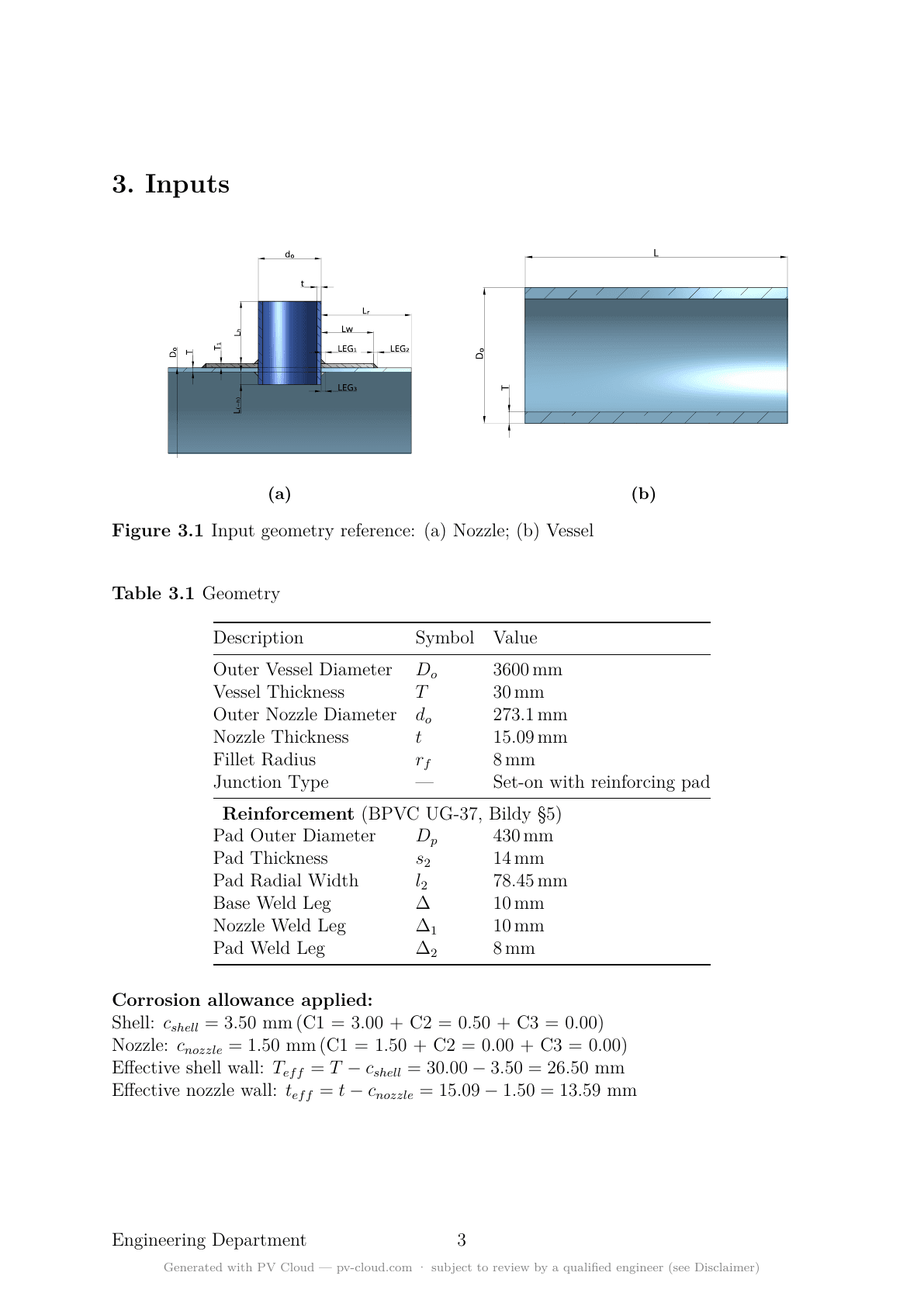 Report — Inputs section